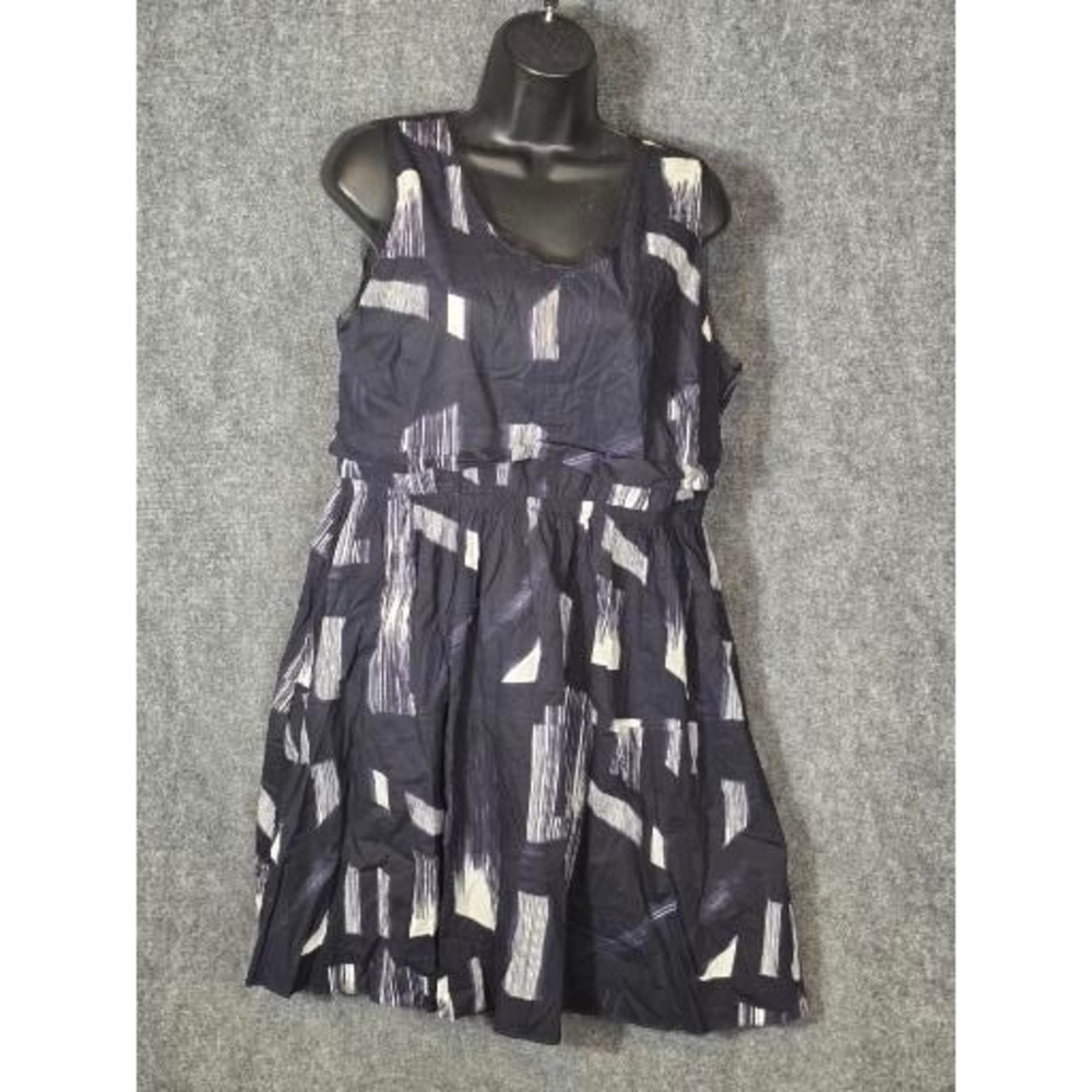 Simply Vera Vera Wang‎ Navy Blue Abstract Geometric Sleeveless Pocket Dress Sz L